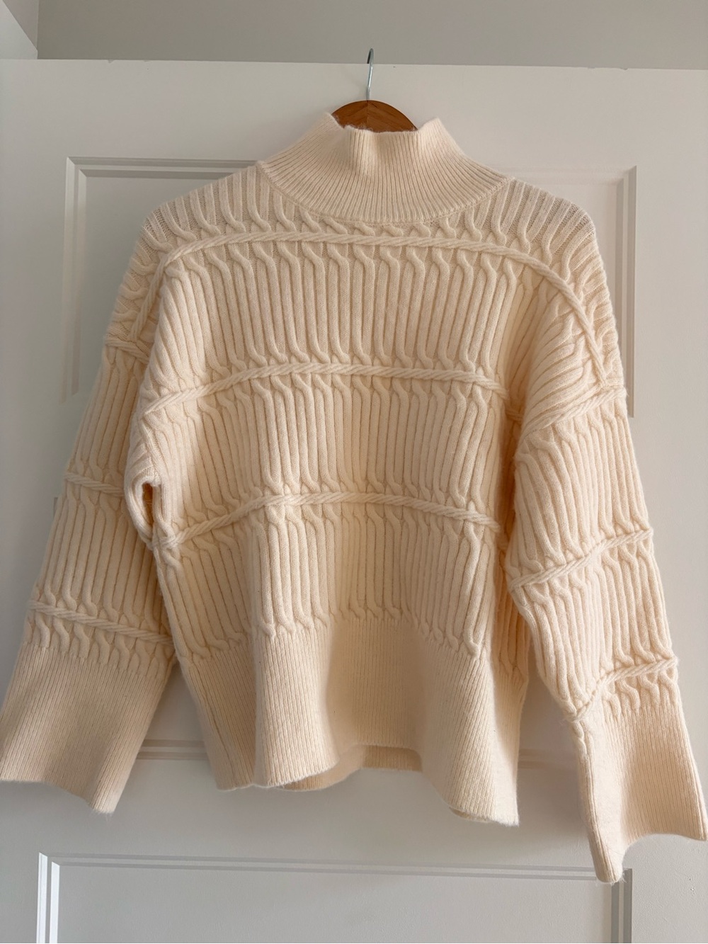 Neutral Cream Cable-Textured Mock Neck Sweater - Women